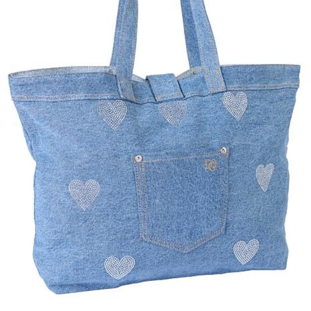 DG2 by Diane Gilman Denim Crystal Heart DenimTote Bag